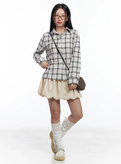 loose-fit-plaid-shirt-cj530 / Light beige