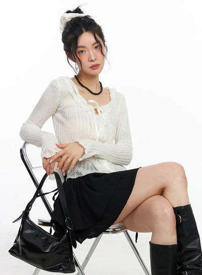romantic-frill-ribbon-knit-cardigan-cj523 / Light beige