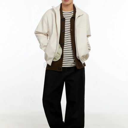 mens-textured-pu-jacket-in506 / Light beige