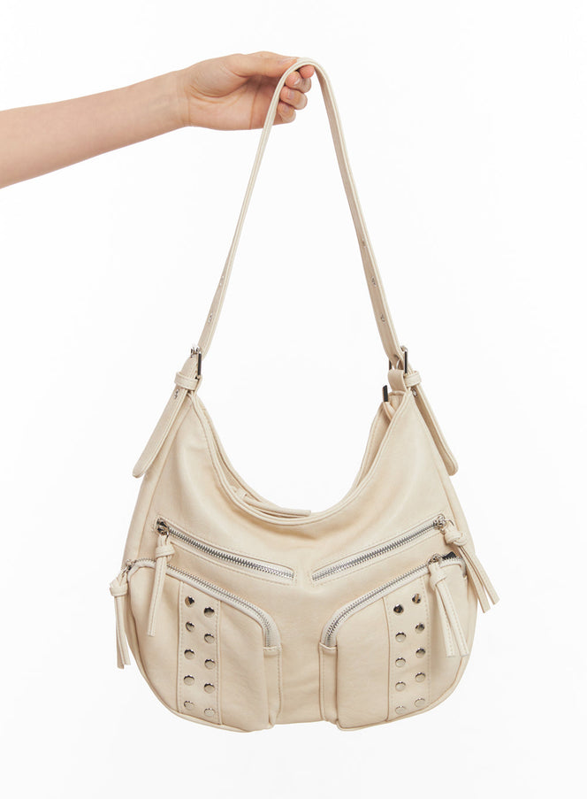 Stud Pocket Faux-Leather Shoulder Bag IY502