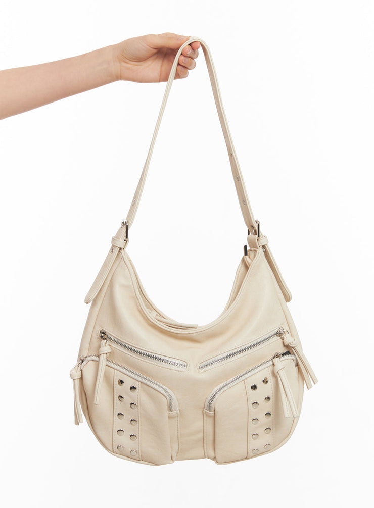 Stud Pocket Faux-Leather Shoulder Bag IY502