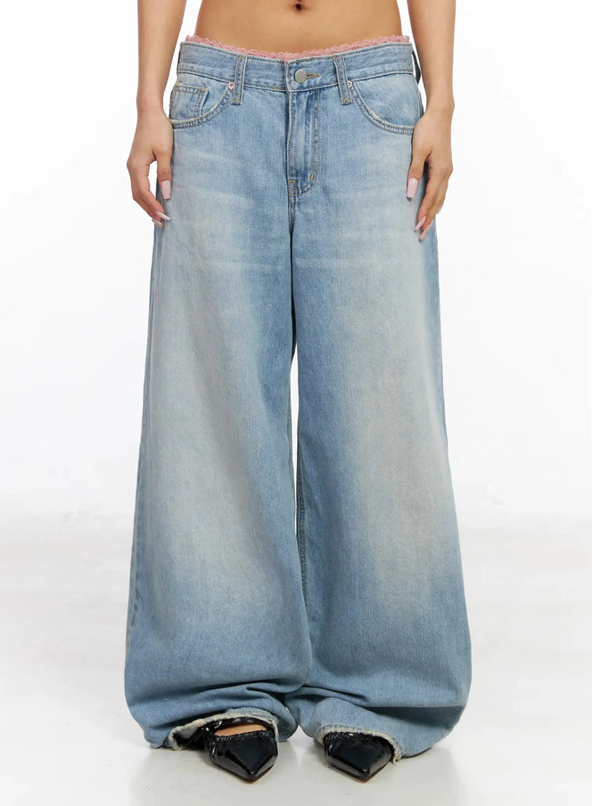 Yoko Lace Layered Wide Leg Jeans IY504