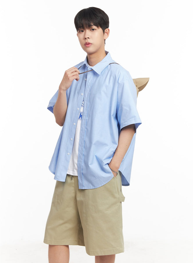 mens-oversized-collared-short-sleeve-shirt-ia529 / Light blue