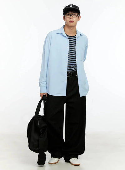 mens-basic-tencel-button-up-shirt-in525 / Light blue