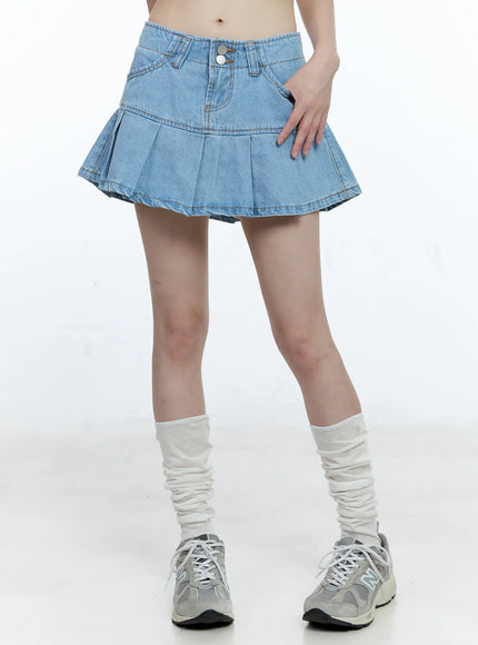 pleated-denim-mini-skort-cg511 / Light blue