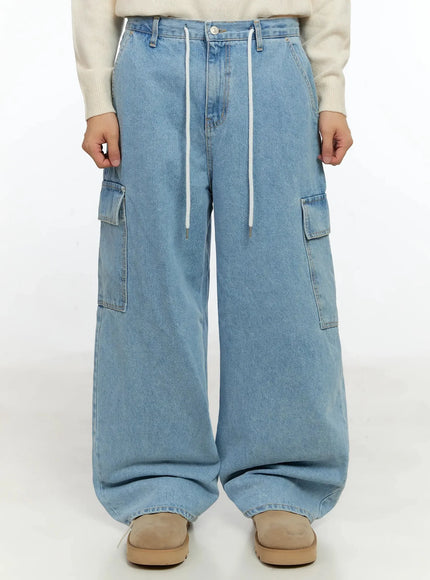 mens-wide-leg-cargo-jeans-in506 / Light blue