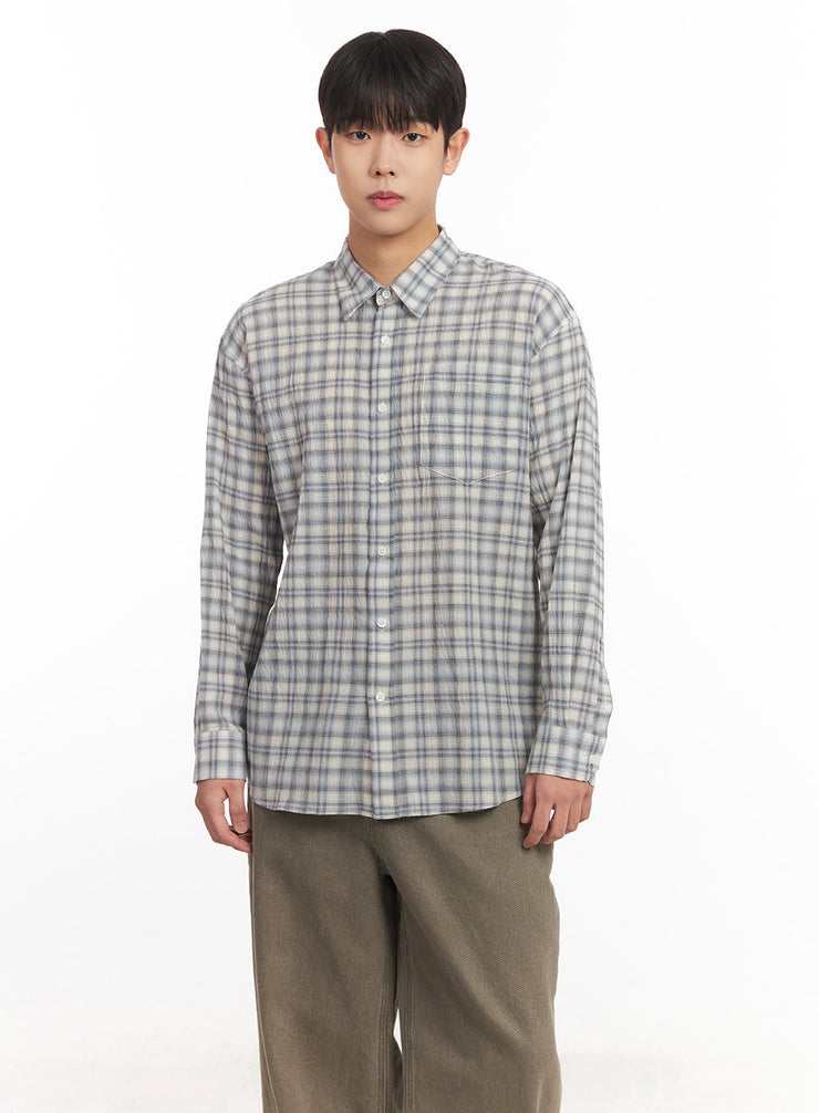 mens-checkered-collared-shirt-im527 / Light blue