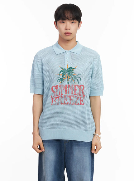 mens-graphic-short-sleeve-sweater-iu519 / Light blue