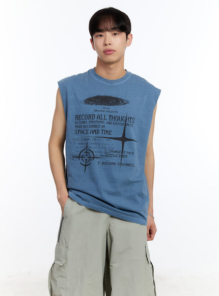 men-s-record-graphic-sleeveless-t-shirt-iy530 / Light blue