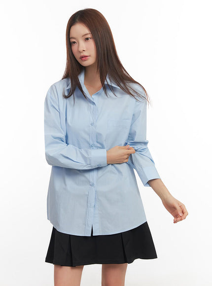 relaxed-fit-collared-button-up-shirt-im514 / Light blue