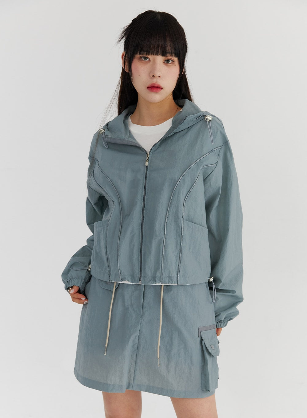 nylon-long-sleeve-hooded-jacket-cs327 / Light blue
