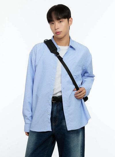 mens-basic-striped-button-up-in506 / Light blue