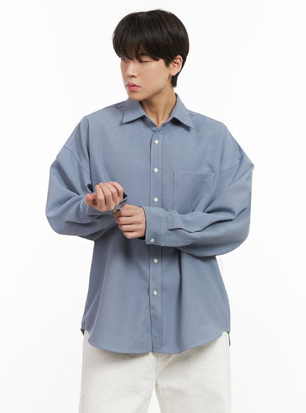 mens-fleece-lined-button-up-shirt-ij517 / Light blue