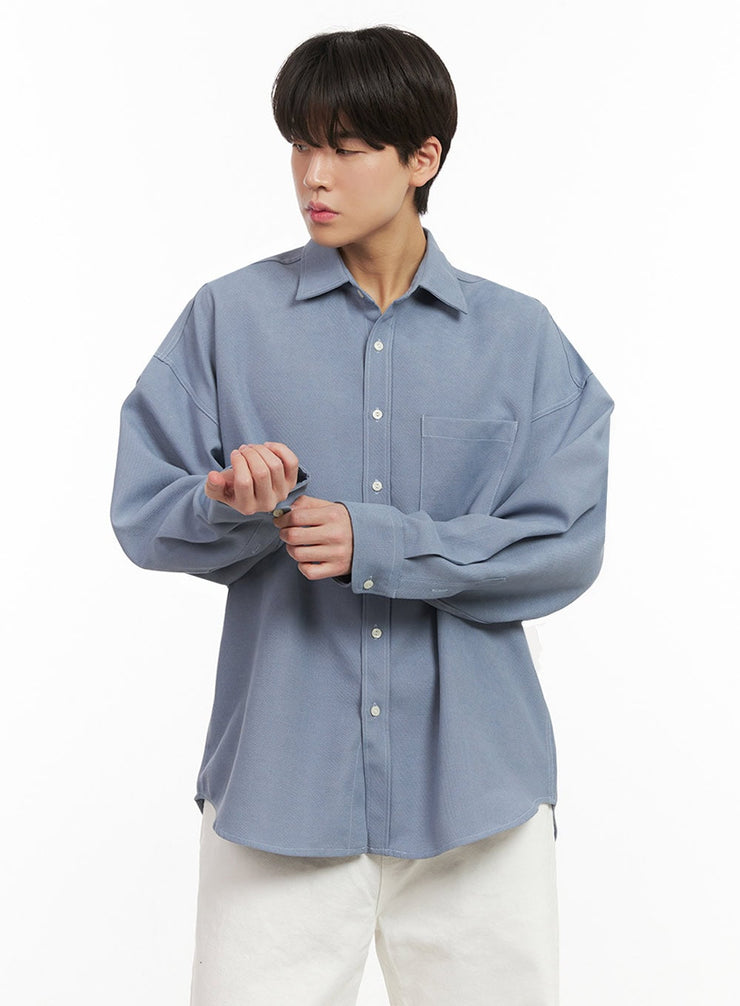 mens-fleece-lined-button-up-shirt-ij517 / Light blue