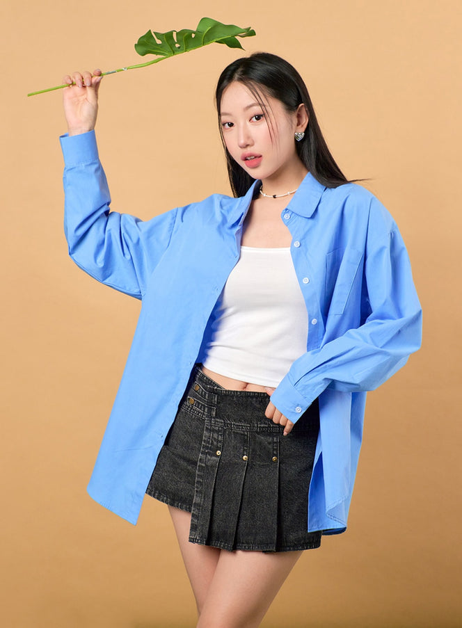 solid-oversized-blouse-ij430 / Light blue