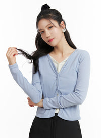 buttoned-layered-cardigan-of415 / Light blue