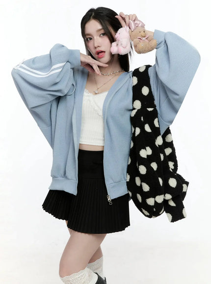 contrast-oversized-zip-up-hoodie-io527 / Light blue
