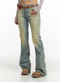 low-waist-vintage-washed-bootcut-jeans-ca416 / Light blue