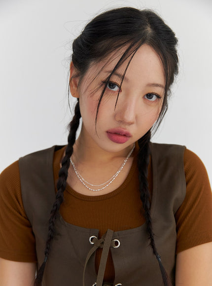 layered-chain-necklace-cs321 / Light gray