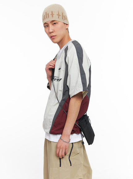 mens-nylon-graphic-v-neck-t-shirt-iu512 / Light gray