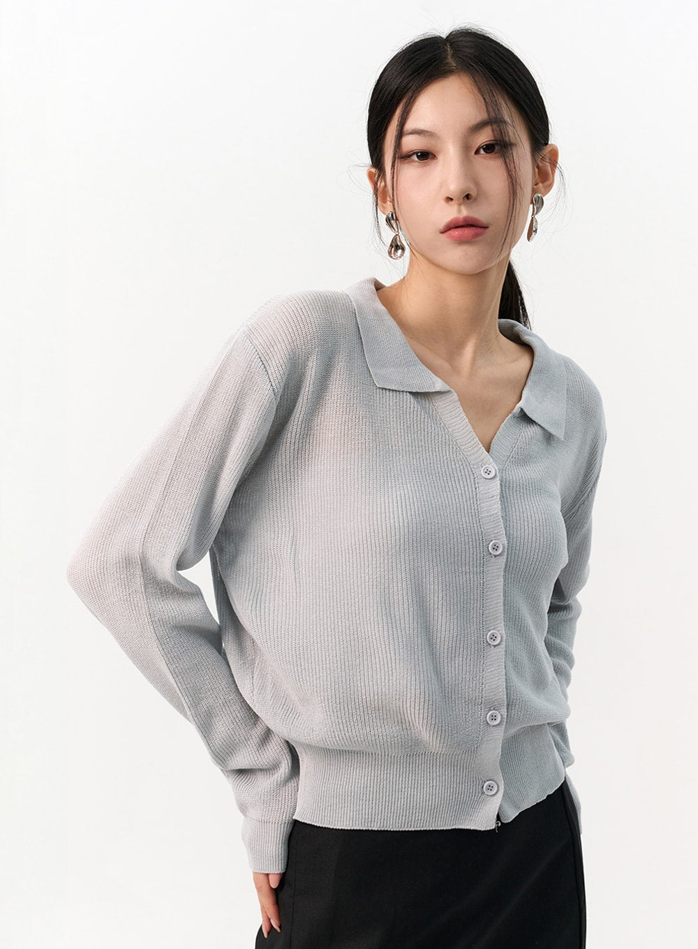button-down-collar-cardigan-io320 / Light gray