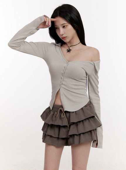 asymmetric-buttoned-slim-fit-cardigan-cj531 / Light gray