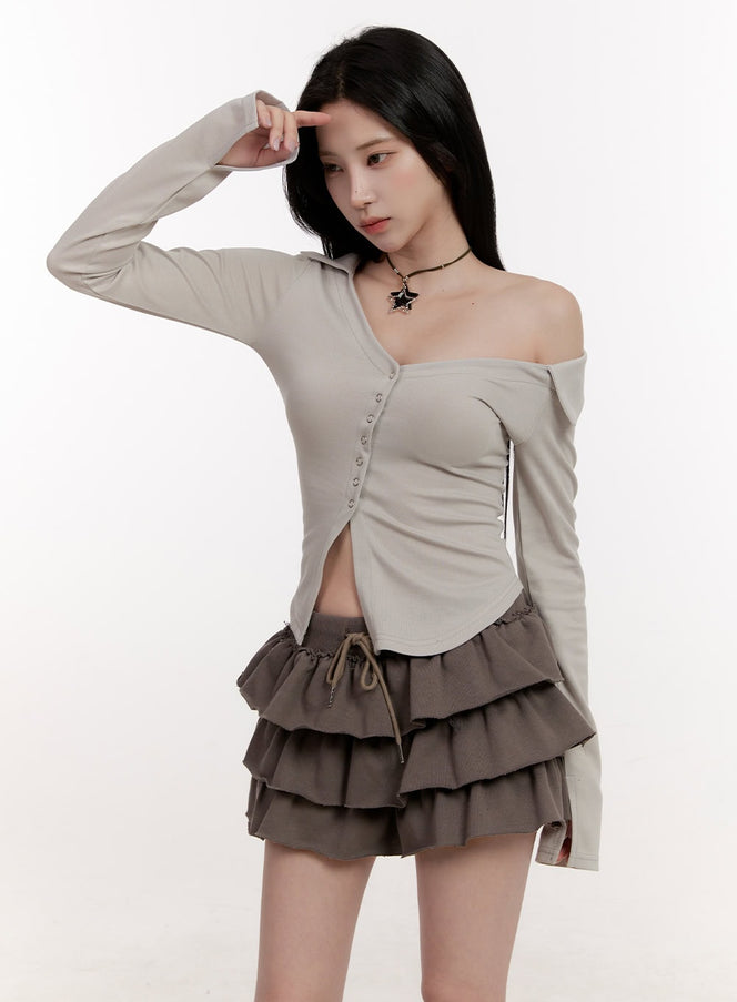 Asymmetric Buttoned Slim-Fit Cardigan CJ531