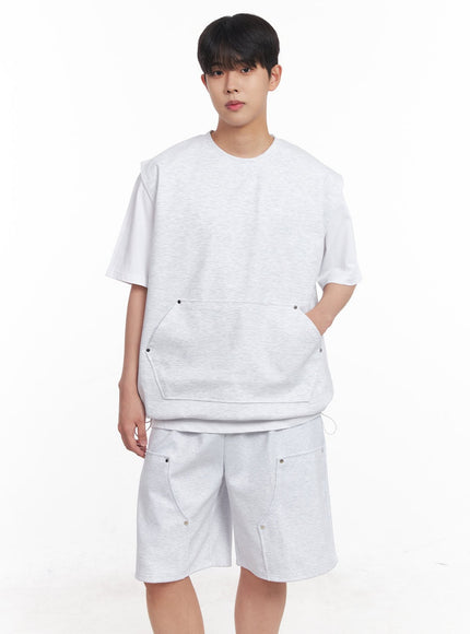 mens-loose-fit-cotton-pocketed-vest-iy522 / Light gray