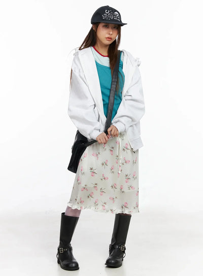 frilled-zip-up-hoodie-iy515 / Light gray