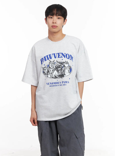 mens-kitty-graphic-t-shirt-iu519 / Light gray