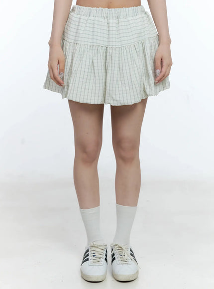 gingham-balloon-mini-skirt-cl530 / Light gray