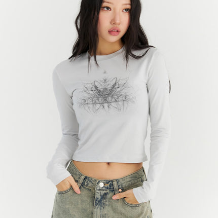 graphic-long-sleeve-top-cn303 / Light gray