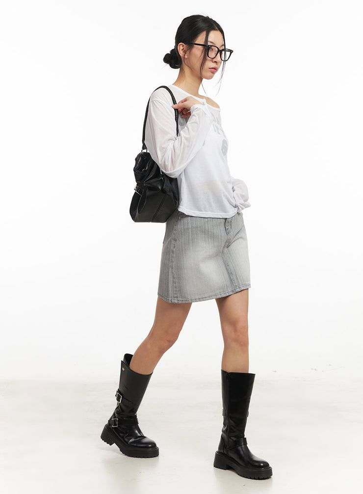 washed-denim-mini-skirt-cm503 / Light gray