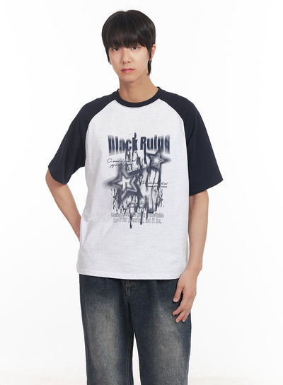mens-loose-fit-graphic-raglan-t-shirt-ia511 / Light gray