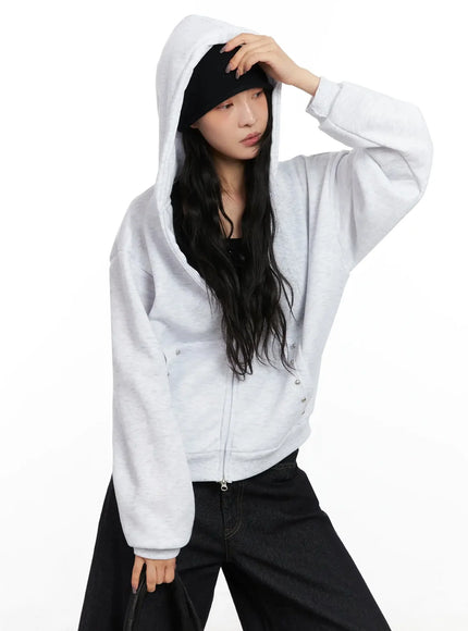 studded-fleece-zip-hoodie-in528 / Light gray