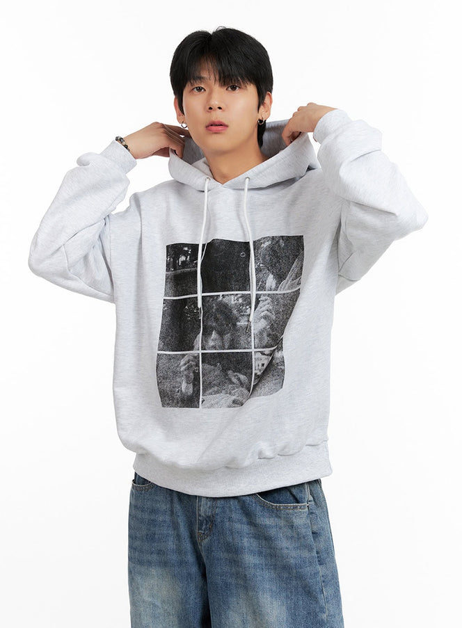 mens-cotton-graphic-hoodie-ig402 / Light gray