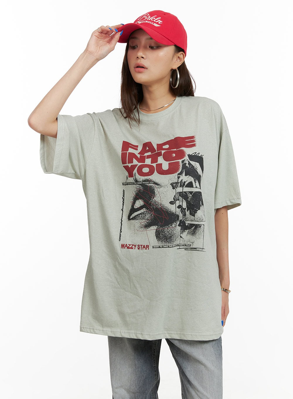oversized-cotton-graphic-tee-cy431 / Light green