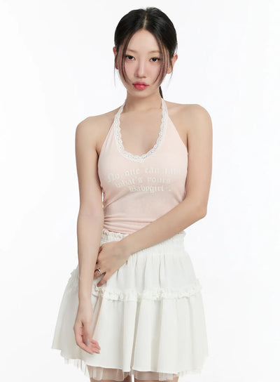 lace-trim-halter-crop-top-cm511 / Light pink