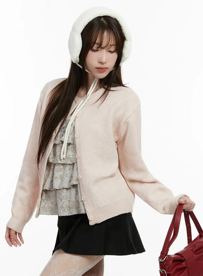 soft-button-up-cardigan-ij516 / Light pink