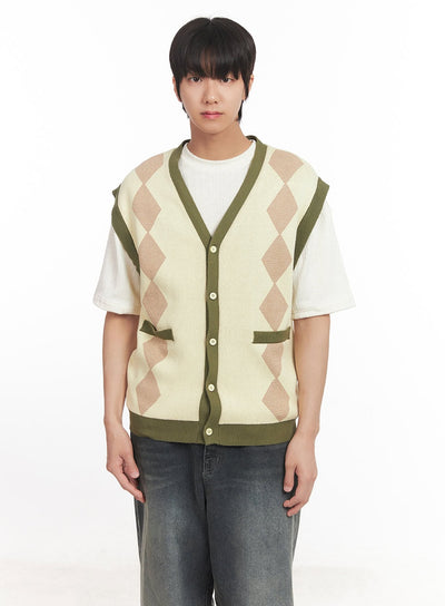 mens-argyle-v-neck-sweater-vest-ia511 / Light yellow