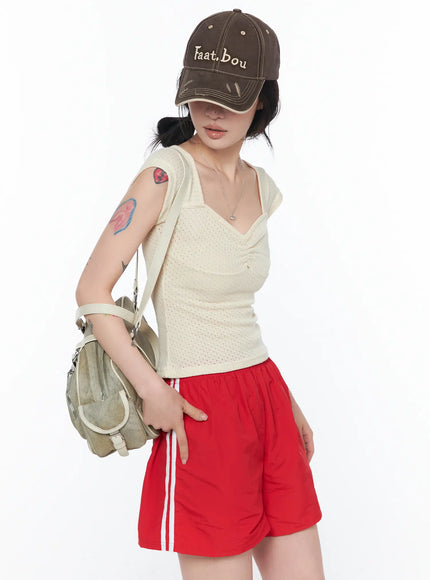 sweetheart-neck-shirred-top-ca524 / Light yellow