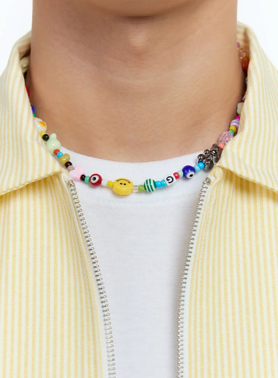mens-colorful-bead-charm-necklace-ig519 / Multi Color