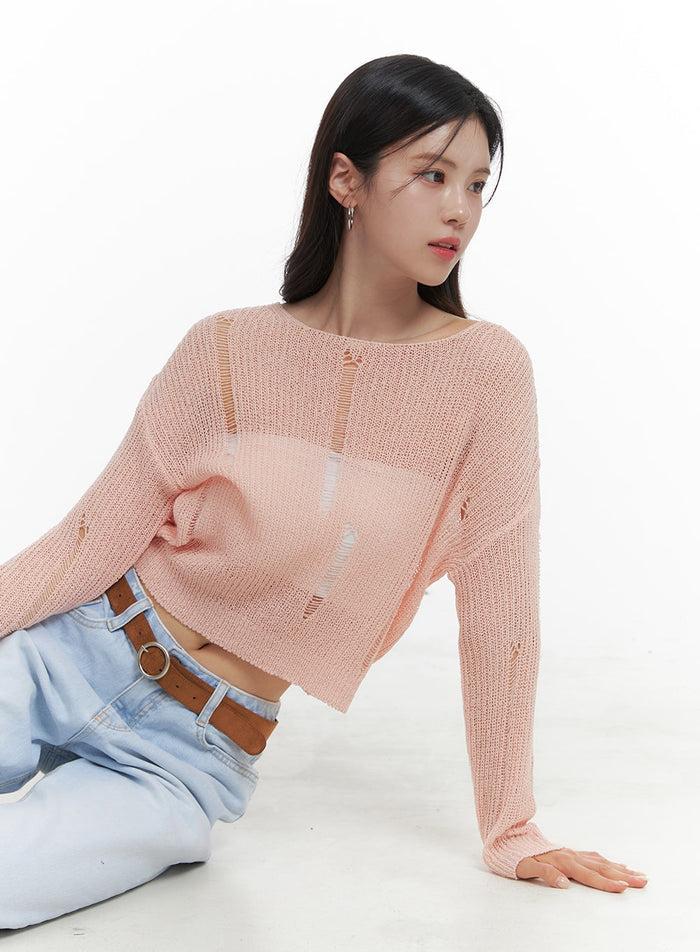 mesh-summer-crop-knit-sweater-oa419 / Pink