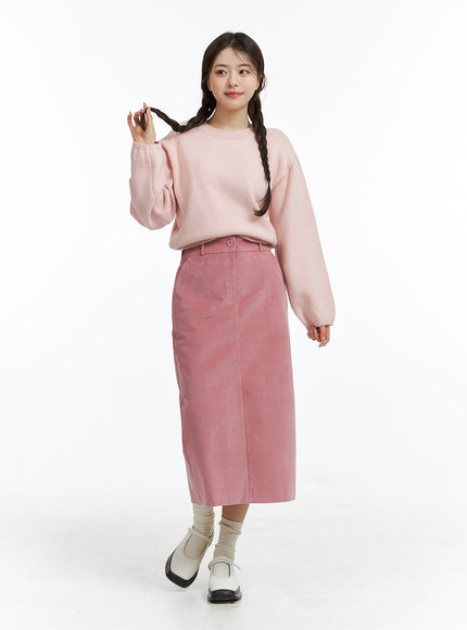 corduroy-high-waist-solid-maxi-skirt-oj415 / Pink