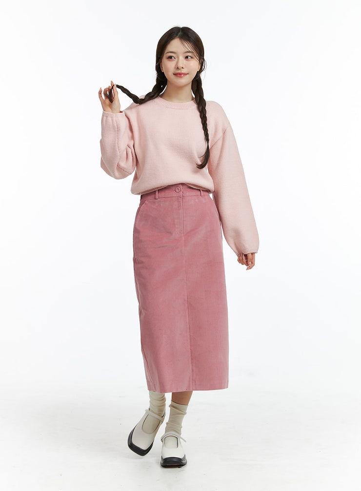 corduroy-high-waist-solid-maxi-skirt-oj415 / Pink