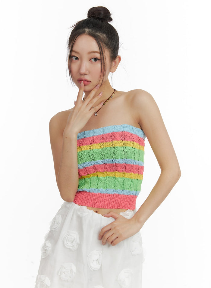 stripe-knit-tube-top-om428 / Pink