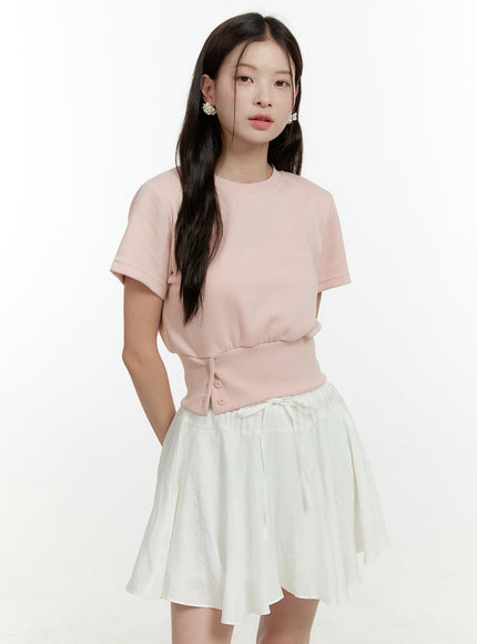 buttoned-crop-tee-ol422 / Pink