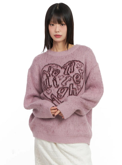heart-graphic-knit-sweater-cn520 / Pink