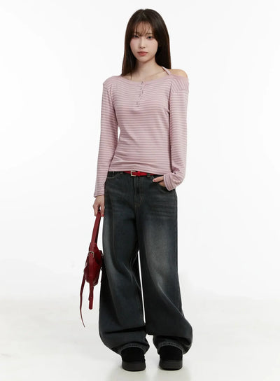 striped-halter-neck-blouse-ij521 / Pink