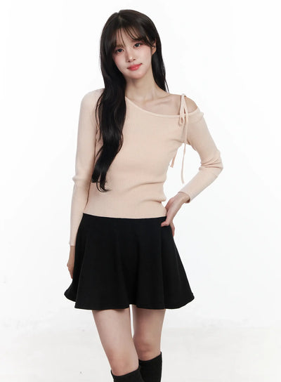 ribbon-off-shoulder-knit-top-ij529 / Pink